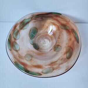 Vintage Glass Bowl Shallow Clear Brown Green Round Decorative Candy Trinket Dish
